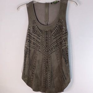 Sam Edelman Woman Olive Green Front Cutout Sleeveless Top with Solid Back Size S